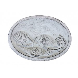 Rustic Whitewashed Cast Iron Decorative Seashell Bowl 8" - Seashell Home Decor - Sea Theme Decoration   